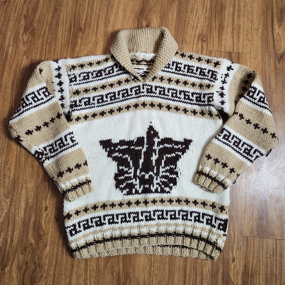 Hand-made Vintage Cowichan Style Wool Pullover Sweater Unisex - Picture 2 of 10